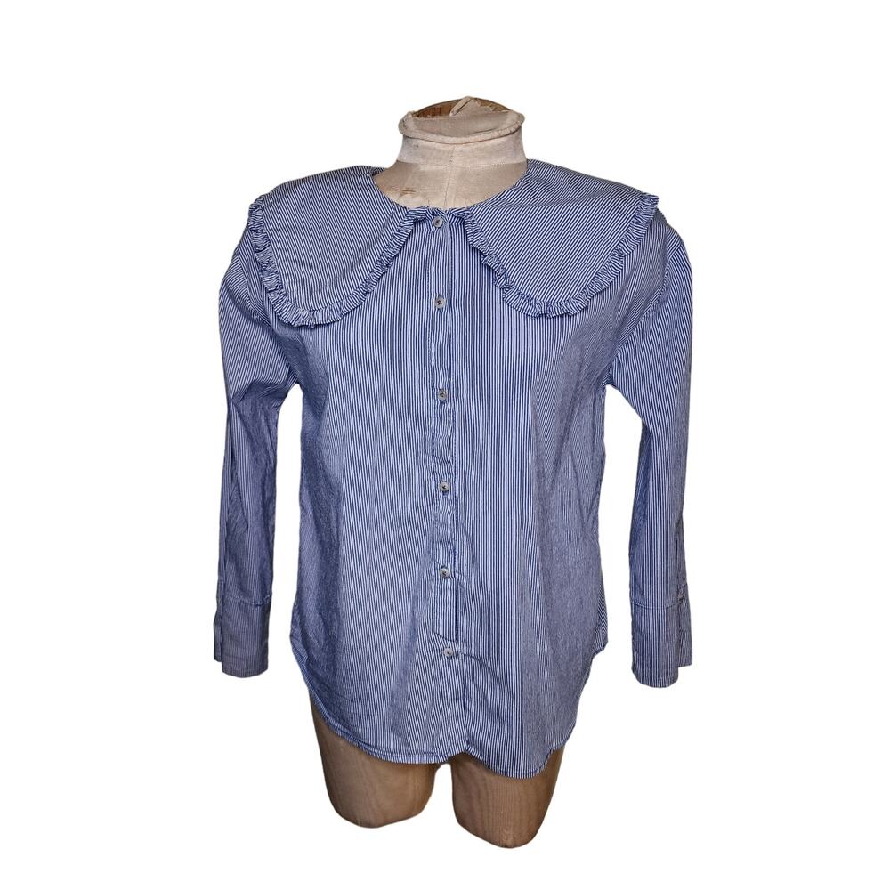 Zara Girls Blue and white pinstripes Cotton Poly blend Size 13/14 Stretchy